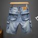 American Fashion Brand Multi Pocket Denim Shorts Men's Workwear Military Five Quarter Pants Summer Loose Plus Size Mid Length Shorts Horse Pants_mkmklike.com