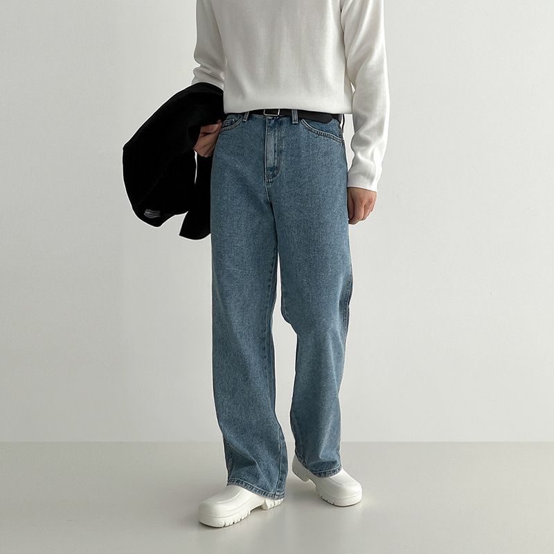 Loose Straight Leg Jeans For Men Casual Wide Leg Long Pants Trendy Plus Size High Street Style Spring Autumn_mkmklike.com