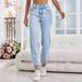 Women's Slim Fit Straight Leg Jeans – Classic Blue Denim Pants – High Waist Cotton Trousers_mkmklike.com