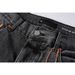 Unisex Y2K Stacked Flared Jeans, Black-Grey Fade With Zigzag Vertical Scratches, Breathable Summer Style_mkmklike.com