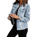 Vintage Washed Denim Jacket For Women – Non-Stretch Distressed V-Neck Long Sleeve Coat (S-2XL, Dark/Light Blue)_mkmklike.com