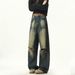 American Retro Washed Old Design Sense Ripped Jeans Men And Women Loose Trend Ruffian Handsome Straight Wide Leg Trousers_mkmklike.com