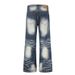 Unisex Vintage American Retro Streetwear Jeans | Light Wash Distressed Flared Bootcut Denim Pants With Studded Details_mkmklike.com