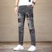 Men's Distressed Print Skinny Jeans – Vintage-Inspired Patchwork Denim Pants With Mid-Rise Fit & Stretch Comfort (Dark Grey, 28-38)_mkmklike.com