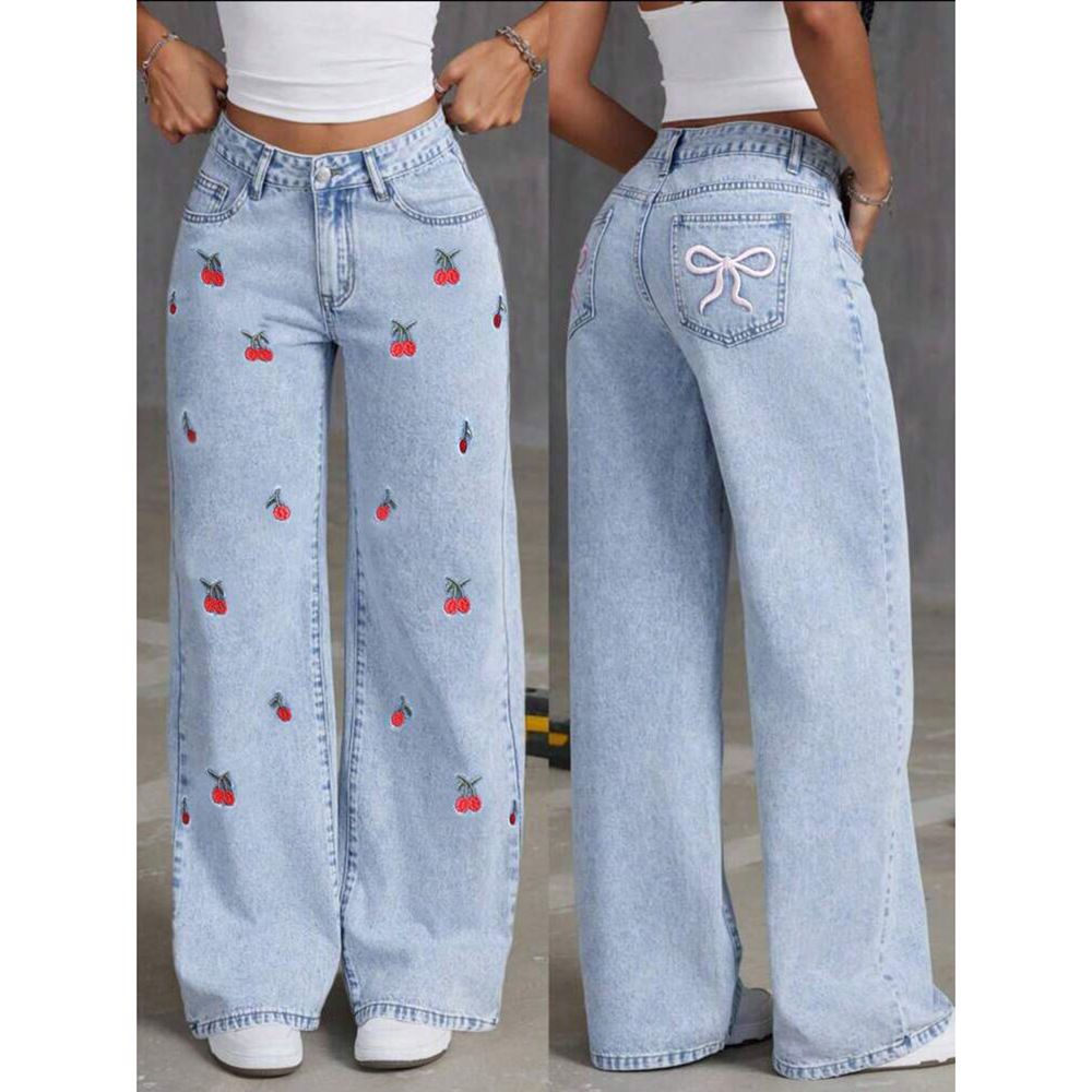 Summer Korean Style Retro Women's Jeans Loose Fit Slimming Wide Leg Floor Length Pants Solid Color England Style Fashion_mkmklike.com