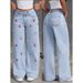 Summer Korean Style Retro Women's Jeans Loose Fit Slimming Wide Leg Floor Length Pants Solid Color England Style Fashion_mkmklike.com