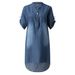 Women's Clothing V Neck Buttoned Pullover Mid Sleeve Denim Dress_mkmklike.com