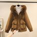 Women's Clothing Horn button parka women's autumn and winter new slim down cotton jacket fashionable plus velvet thick fur coat_mkmklike.com