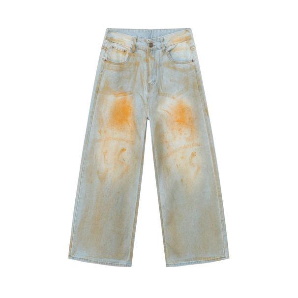 Men's Clothing Retro Washed Workwear Multi Pocket Jeans For Men And Women, High Street Design, Loose Wide Leg Casual Mopping Pants_mkmklike.com