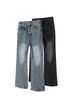 Cleanfit517 Vintage Wash Blue & Black Straight Leg Distressed Flared Jeans For Men & Women – Comfortable Cotton Denim With Frayed Hem_mkmklike.com