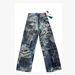Fashion European-USA High Street Hip-Hop Jeans Women/Men Cotton Mid Waist Destroying Vintage Graffiti Broken Hole Straight Type Washed Denim Pants_mkmklike.com