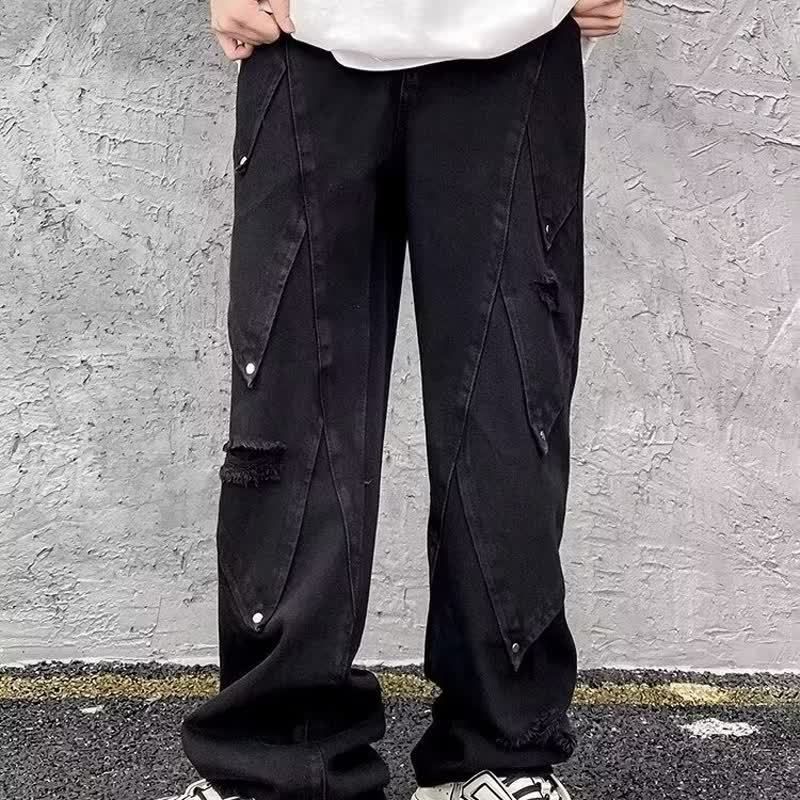 Men’s Straight-Leg Slim Fit Jeans – Classic Black Washed Denim Pants With Subtle Stretch, Urban & Casual Style_mkmklike.com