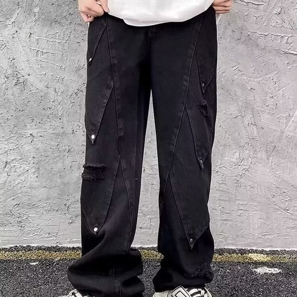 Men’s Straight-Leg Slim Fit Jeans – Classic Black Washed Denim Pants With Subtle Stretch, Urban & Casual Style_mkmklike.com