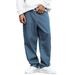 Men's Clothing Casual Striped Wide Leg Jeans With Multi Pockets American Street Style Blue Denim Jeans_mkmklike.com