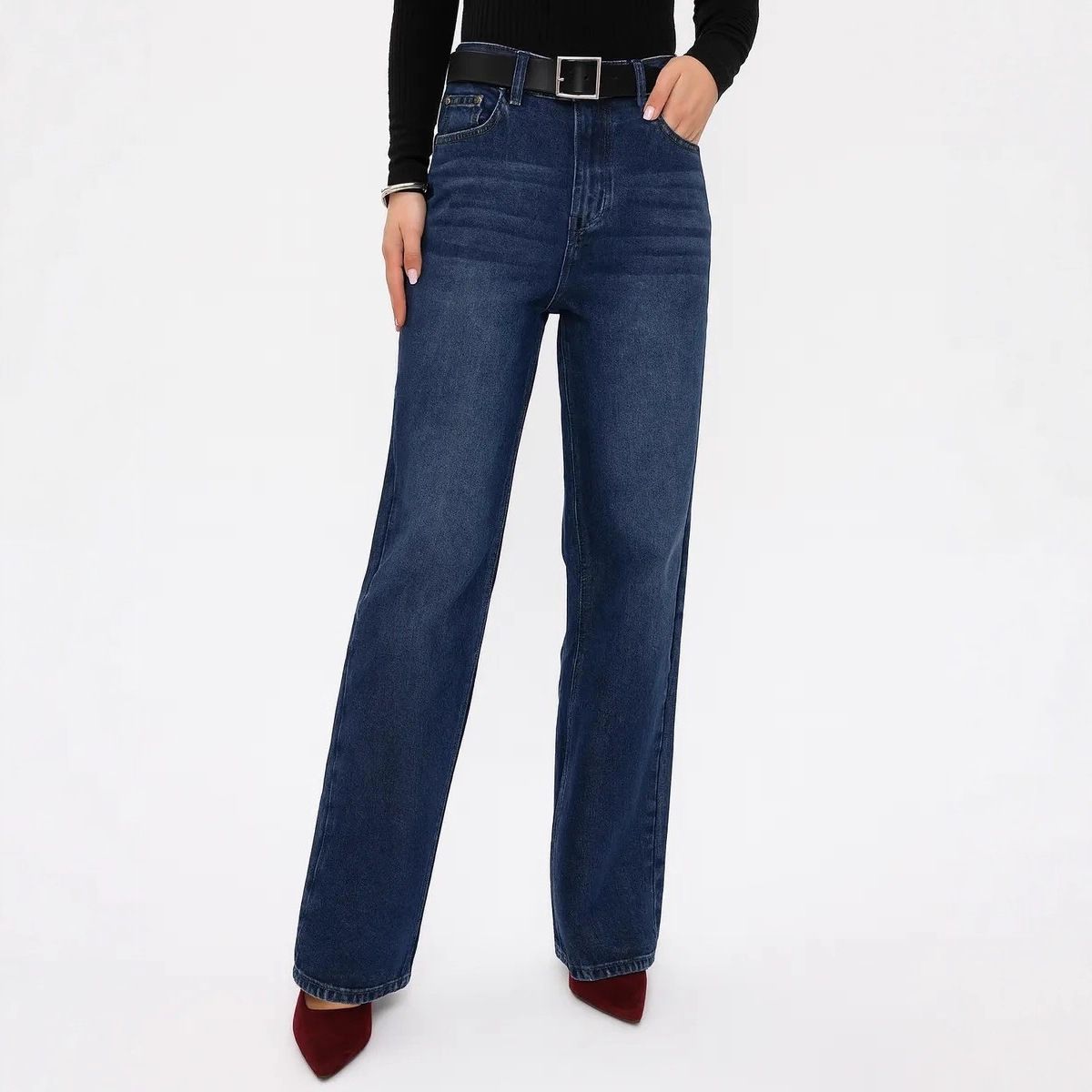 ELLE Cross-Border 2025 New High-End Jeans Winter Straight Slim Casual Loose Pants_mkmklike.com