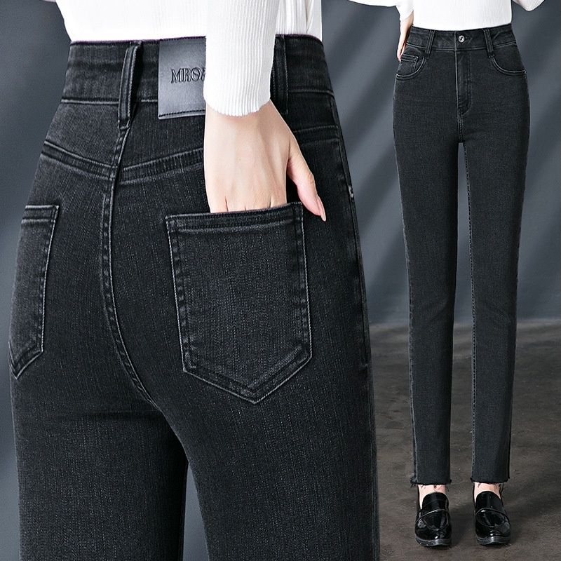 Petite Women's Black High-waisted Jeans, 2026 Spring New Style, Versatile Slim-fit Skinny Pencil Pants_mkmklike.com