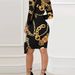 Women's Clothing chain printed twisted irregular long sleeved v neck hip hugging dress_mkmklike.com