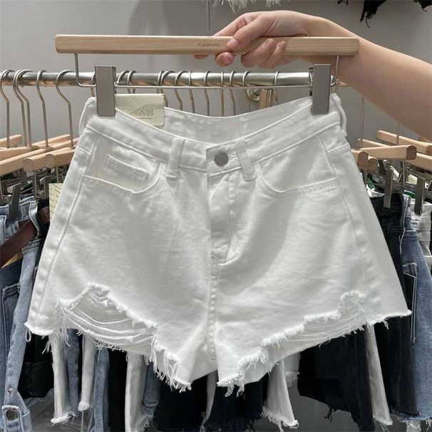 Women's Fringedenimshorts Plus Size Loose-Fit Korean Style A- Line Holeed Summer Jeans Trendy INS Style New Arrival_mkmklike.com