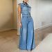 Women's Clothing New Style Casual Washed Sleeveless Denim Jumpsuit Wide Leg Pants_mkmklike.com