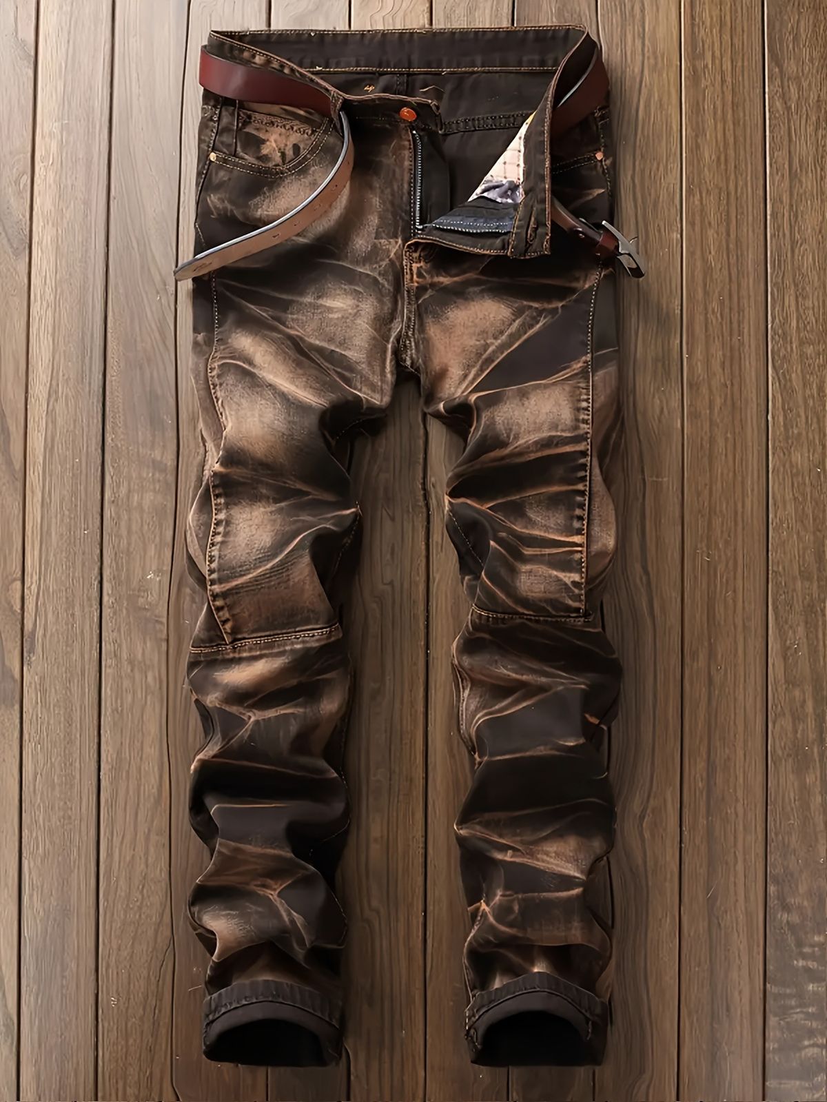 Men's Straight Fit Jeans - Classic Washed Denim Pants With Low Rise & Zipper Fly For Casual Wear_mkmklike.com
