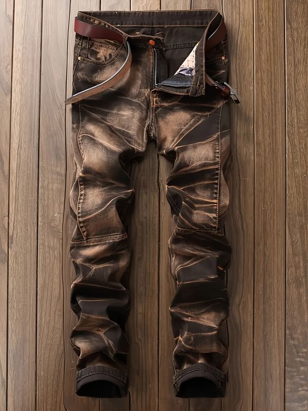 Men's Straight Fit Jeans - Classic Washed Denim Pants With Low Rise & Zipper Fly For Casual Wear_mkmklike.com