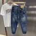 Men's Ripped And Patched Jeans Loose Fit Straight Leg Cropped Harem Pants Summer Trendy Style_mkmklike.com