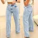 Women's Clothing Classic Straight-Leg Women's Jeans - High Waist, Light Wash Denim, Comfortable Cotton Blend For Casual & Streetwear_mkmklike.com