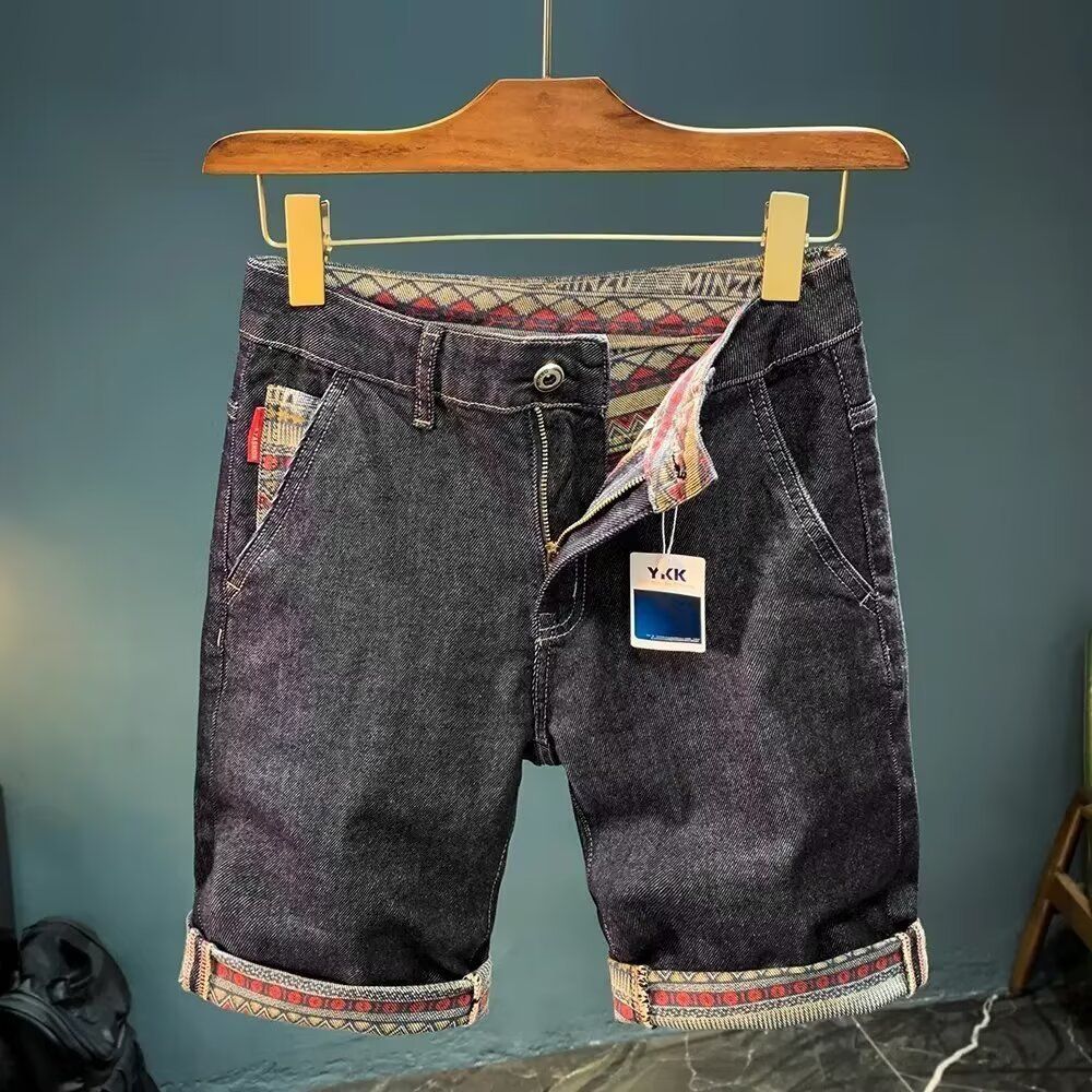 Men’s Patchwork Denim Shorts – Summer Distressed Embroidery Streetwear Jeans (28-36, Light Blue, Irregular Stitching, Hip-Hop Style)_mkmklike.com