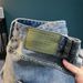 Men's Trendy Ripped Stretchy Slim Fit Jeans Blue Embroidered Patches Mid Length Shorts Korean Style Basic Straight Leg In Stock_mkmklike.com