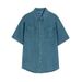 Vintage Denim Short Sleeve Shirt For Men - Casual Loose Fit Retro Style Summer Top With Button Front_mkmklike.com