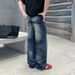 Vintage Distressed Denim Jeans For Men & Women - Relaxed Straight Leg High Street Style With Hand-Painted Details (Blue, Multiple Sizes)_mkmklike.com