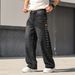 Men's Trendy Loose Straight Leg Jeans Midweight Cotton Black Blue Wide Leg Pants With Diamonds American Style_mkmklike.com