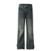 Washed Denim Men's High Street Trend Punk Distressed Frayed Hem Loose Casual Wide-Leg Straight Pants_mkmklike.com