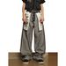 Women's Distressed Wide-Leg Cargo Pants - 90s Grunge Revival With Adjustable Ties & Asymmetrical Hem_mkmklike.com