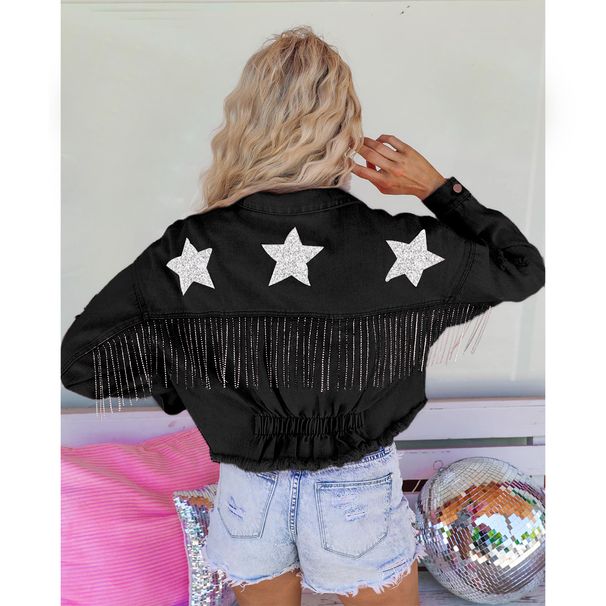 Women's Clothing Tassel Raw Edge Denim Jacket_mkmklike.com