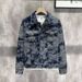 Men's Casual Camouflage Print Denim Jacket With Workwear Collar - Relaxed Fit Vintage Washed Coat For Streetwear & Outdoor (Black/Blue)_mkmklike.com