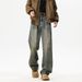 Men's Clothing Men's Retro Washed Distressed Straight Leg Jeans - High Street Loose Fit Casual Wide Leg Pants For Urban Style_mkmklike.com