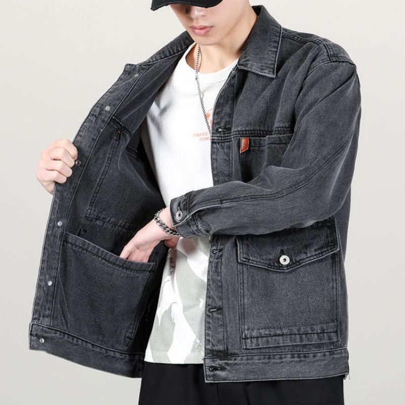 Retro Workwear Denim Jacket For Men Spring And Autumn 2025 New Korean Style Trendy Loose Versatile Denim Jacket_mkmklike.com