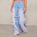 European And American Cross-border High-waisted Bow Patchwork Floor-length Wide-leg Jeans, Street-style Distressed Loose_mkmklike.com
