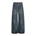 American Style Washed Denim Wide-Leg Men's Versatile Loose Dad Handmade Distressed Vintage Pants Trendy_mkmklike.com