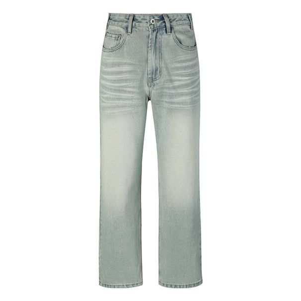Hand-Painted Vintage Washed Jeans – Light Blue Straight Leg Cleanfit Denim For Men & Women (S-3XL)_mkmklike.com