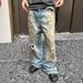 Men's Clothing M Dirty Pants Mud Dyed Old Washed Blue Jeans Casual Flared Trousers For Men And Women_mkmklike.com