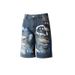 Men's Clothing Men's Blue Painted Five Point Loose Straight Leg Denim Shorts Trendy Brand Fashionable Cross Border Best Selling Versatile_mkmklike.com