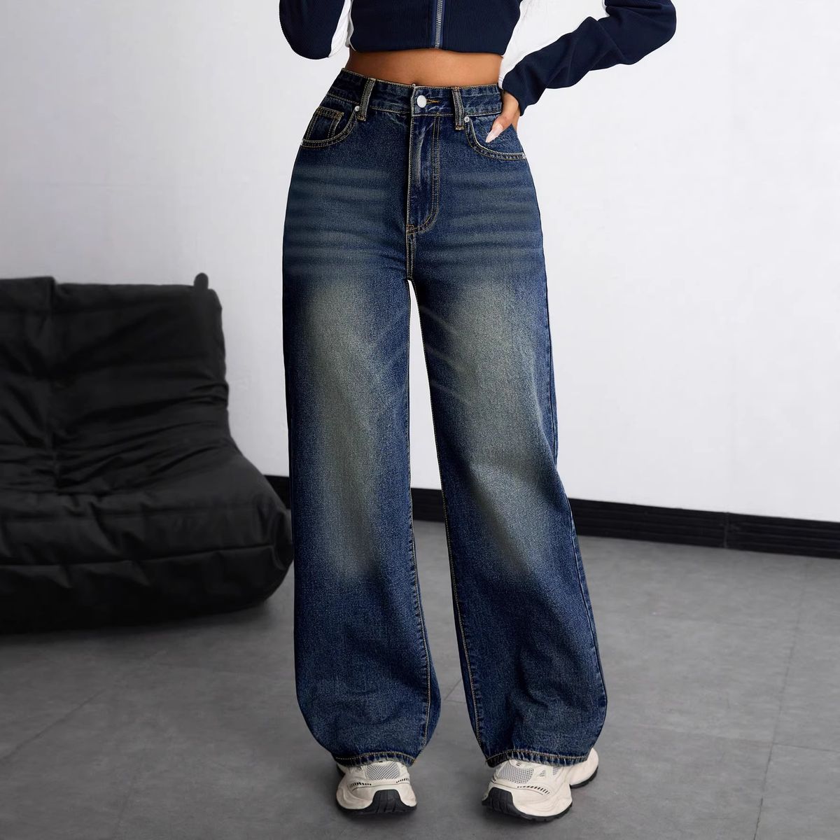 Women's Clothing Retro Blue Women's Jeans Loose Casual Straight Leg Wide Leg Trousers Spring Fashion For Formal & Casual For Women_mkmklike.com
