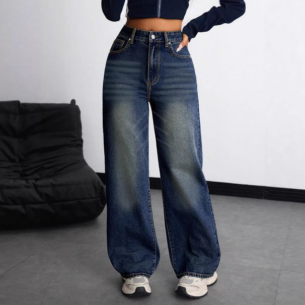 Women's Clothing Retro Blue Women's Jeans Loose Casual Straight Leg Wide Leg Trousers Spring Fashion For Formal & Casual For Women_mkmklike.com