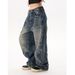 Men's Clothing American Blue Laser-Washed Wide-Leg Jeans – Vintage Distressed Denim (Unisex, Oversized, Straight Cut, No-Stretch, Underground)_mkmklike.com