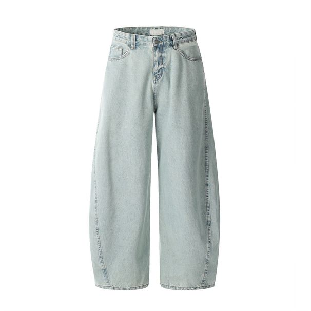 Heavy-duty Washed Scimitar Jeans American Style Loose Wide-leg Men's Light-colored Distressed Banana Pants_mkmklike.com