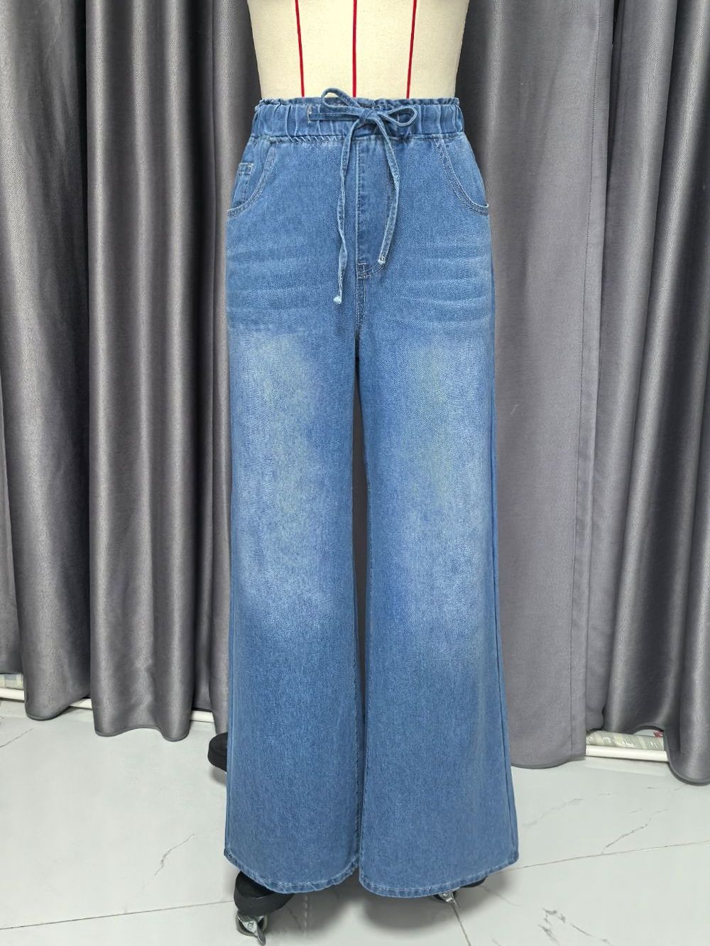 K Solid Color High Waisted Wide Leg Pants, New Elastic Waisted Women's Jeans, Loose And Slimming Pants For Women_mkmklike.com