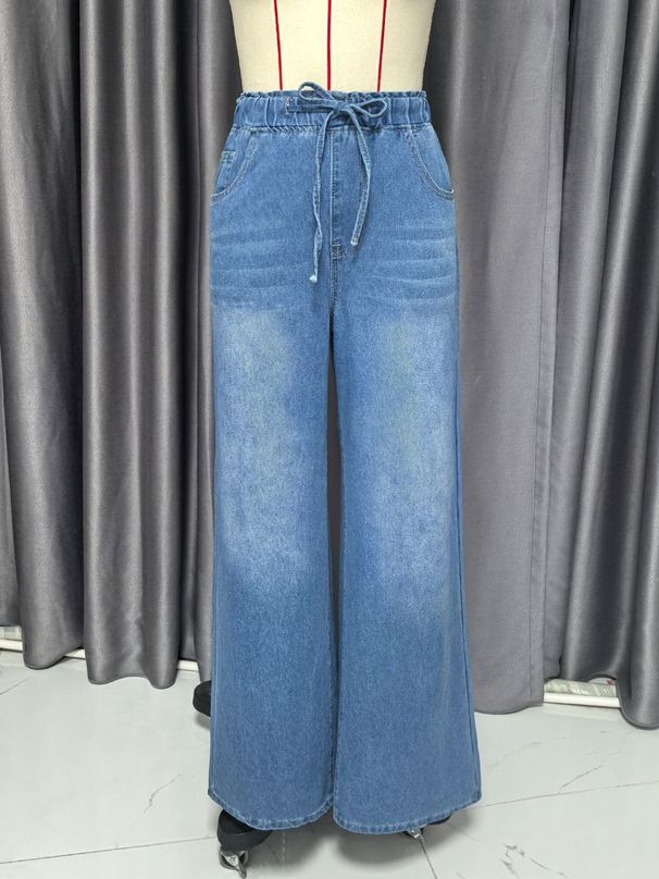 K Solid Color High Waisted Wide Leg Pants, New Elastic Waisted Women's Jeans, Loose And Slimming Pants For Women_mkmklike.com