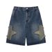 Men's Clothing Men's Denim Shorts Pasted Star Embroidered Denim Shorts For Men's Summer Vibe High Street Trendy Five Piece Loose Straight Leg Pants_mkmklike.com